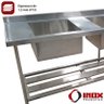 Pia Inox com Prateleira Gradeada e 2 Cubas - Modelo 05 - Inox 430 - 200x70x90 Cm - Cubas 60x50x30 Cm - 6