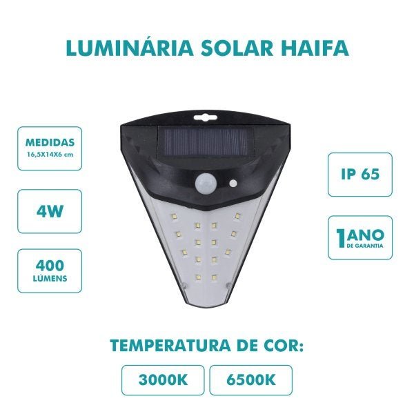 Luminária Solar LED Prisma Sensor Presença e Luz Balizador - 3000K - 2