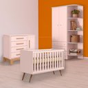 Ver imagem 1 de Conjunto Berço Mini Cama Retrô, Cômoda Sapateira Slim e Guarda Roupa Rosa