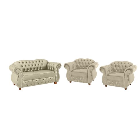 Sofá Chesterfield Merlo 2 lugares 2,30 + 2 Poltronas - Suede Nude / decoração, recepção, sala tv est