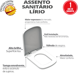 Assento Tampa para Vaso Sanitário Almofadado Compatível Lírio Branco Durín - 3