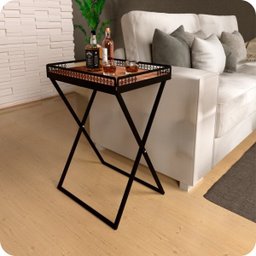 Mesa de Canto Para Sala Dobrável Com Bandeja Preto Fosco - 1