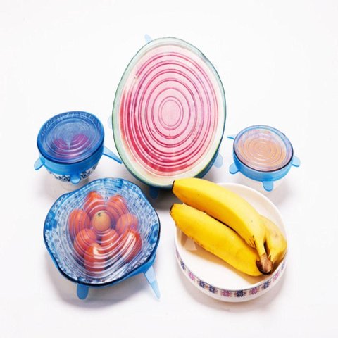 Kit 6 Tampas Ajustaveis Silicone Flexivel Potes Panelas Kit Jogo Latas Tampa Redonda Quadrada Univer