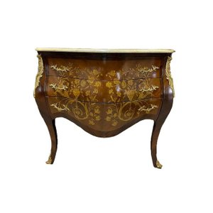 Cômoda Luiz XV Marchetaria Florais Bronze Marmore Formosa