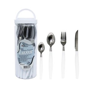 Conjunto de talheres Luxor 16pçs cabo anatômico branco UD370