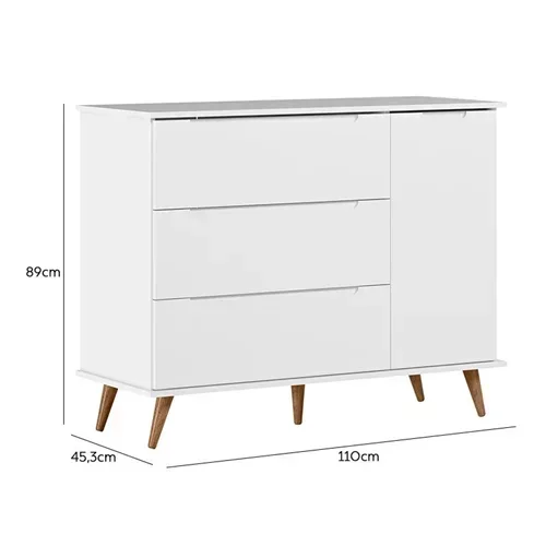 Ver imagem 4 de Cômoda Infantil Lunna Retrô 1 Porta e 3 Gavetas Branco - Peternella Móveis