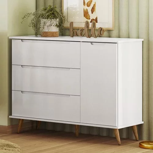Ver imagem 1 de Cômoda Infantil Lunna Retrô 1 Porta e 3 Gavetas Branco - Peternella Móveis