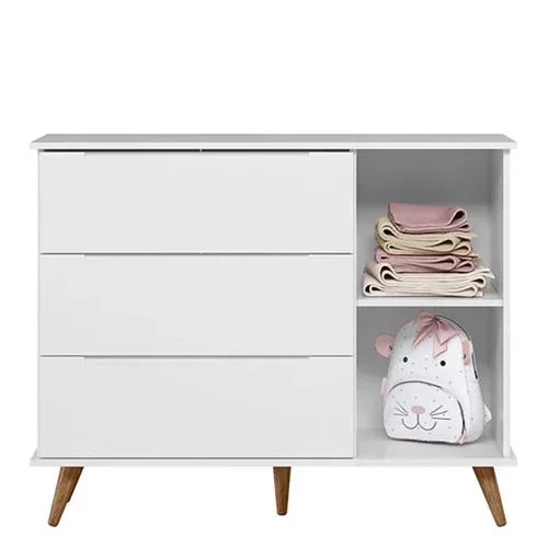 Ver imagem 3 de Cômoda Infantil Lunna Retrô 1 Porta e 3 Gavetas Branco - Peternella Móveis