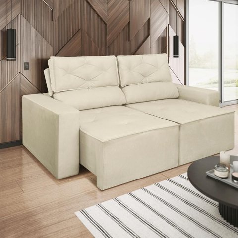 Sofá Reclinável Retrátil 1,80m Luxo 2 Lugares Sala de Estar Cor:bege