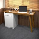 Ver imagem 1 de Mesa de Computador Escrivaninha para Escritório Quarto com Gaveta Porta Prism Branco/cumaru