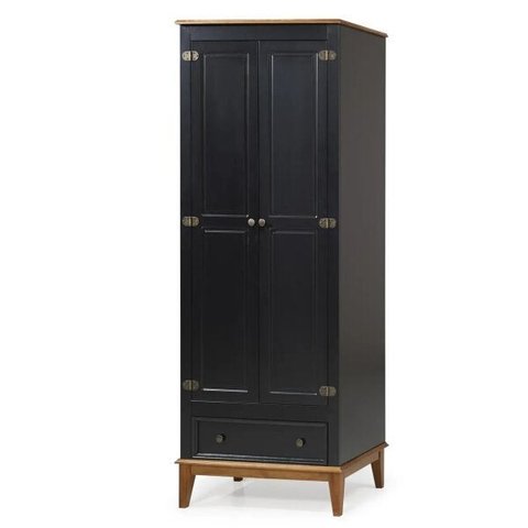 Guarda Roupa Colonial Preto de Madeira - 2 Portas 1 Gaveta
