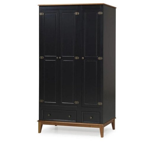 Guarda-Roupa Rústico Colonial Preto - 3 Portas 2 Gavetas