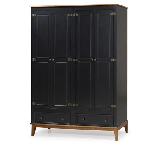 Guarda-Roupa Rústico Colonial Madeira Maciça Preto - 4 Portas 2 Gavetas