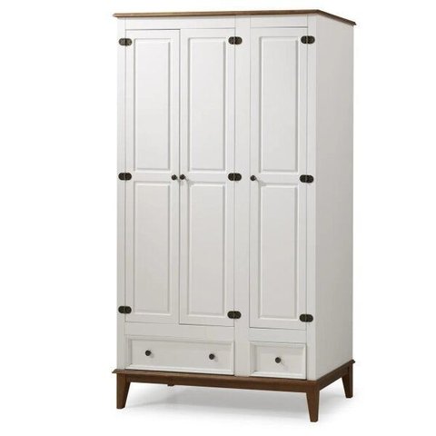 Guarda-roupa Rústico Colonial Madeira Maciça Branco - 3 Portas 2 Gavetas
