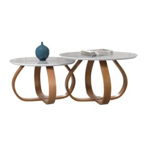 Conjunto de Mesa de Centro Alice Ex Decor Amendoa/off White