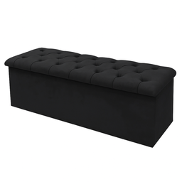 Conjunto Cabeceira Casal Casal + Calçadeira Baú Sofia 140cm Sintético Preto - 5