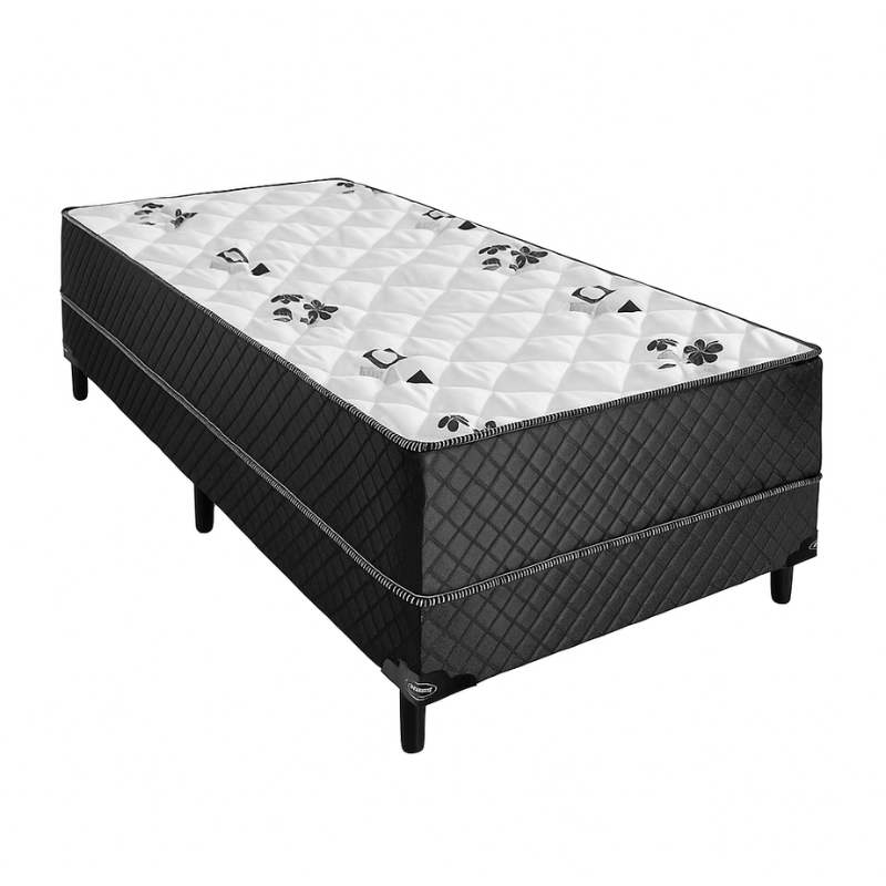 Cama Box Solteiro Conjugada Unyco D28 Ortopédico Floral e Preta