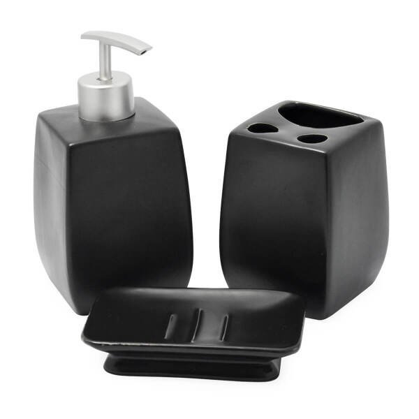 Kit de Banheiro Lavabo 3 Peças Preto fosco Liso Quadrado