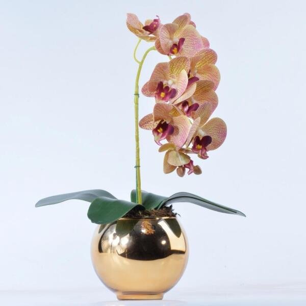 Arranjo de Orquídea Artificial Outonada em Vaso Dourado Mila - 1