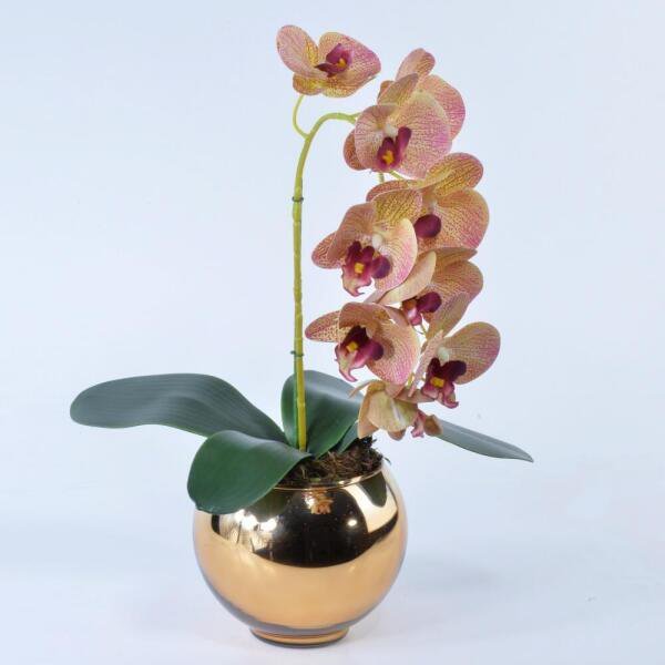 Arranjo de Orquídea Artificial Outonada em Vaso Dourado Mila - 2