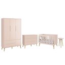 Ver imagem 1 de Dormitório Completo Infantil Theo 3 Portas, Cômoda 6 Gavetas, Berço e Mesa de Canto Rosa Fosco com P