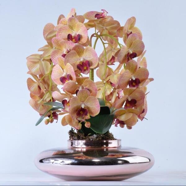 Arranjo 4 Orquídeas Artificiais Outonadas Vaso Rose Gold Lia - 1