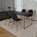 Ver imagem 1 de Mesa Jantar Industrial Retangular 137x90cm Preta Base Dourada com 4 Cadeiras Eames Eiffel Madeira Pr