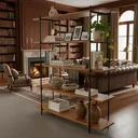 Ver imagem 1 de Estante de Madeira Maciça com Pés em T Ferro Preto para Sala