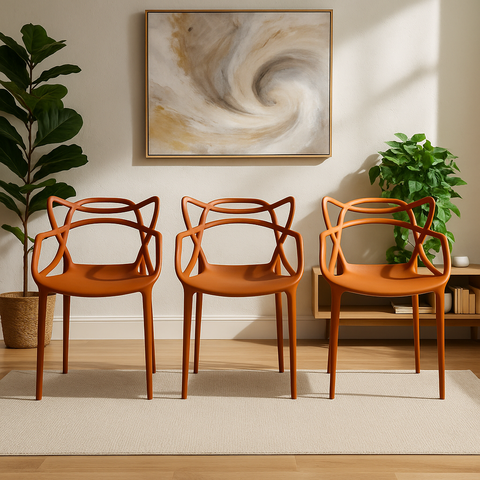 Kit 3 Cadeiras Allegra em Pp para Área Externa e Sala de Jantar ou Estar Cor Terracota Ecomhome