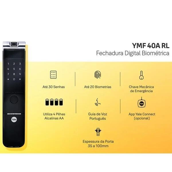 Fechadura Digital Yale Ymf 40A RL Senha e Biometria (Subst. YDM 4109) - 3