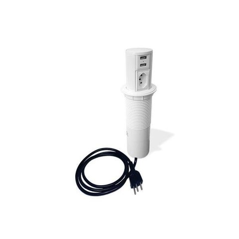 Torre de Tomada de Embutir Automática Bancada Pia Cozinha 1 Elétrica 20A + 2 USB Branca