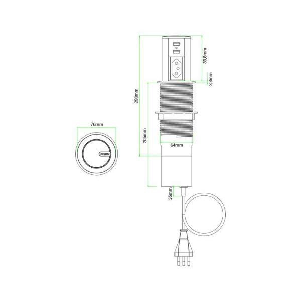 Torre de Tomada de Embutir Automática Bancada Pia Cozinha 1 Elétrica 20A + 2 USB Branca - 6