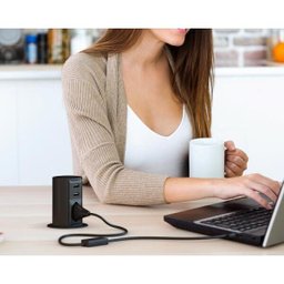 Torre de Tomada de Embutir Automática Bancada Pia Cozinha 1 Elétrica 20A + 2 USB Cinza - 5