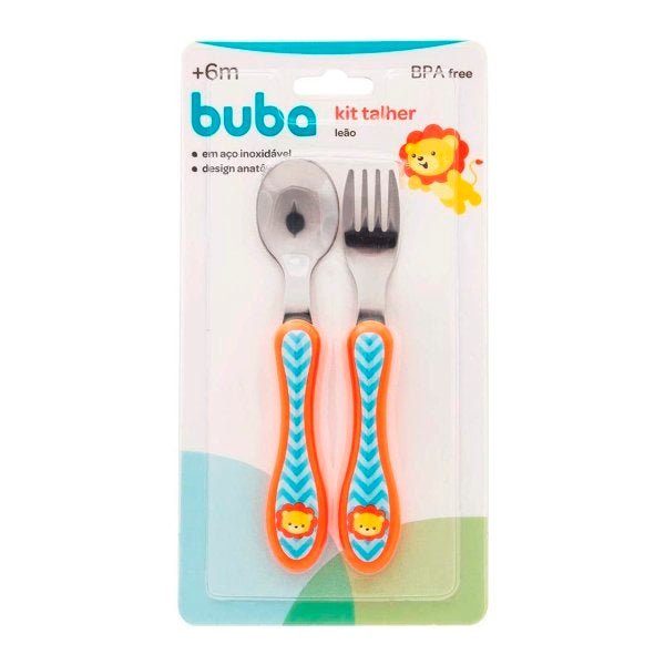 Kit Talher Infantil Leãozinho Bebê Anatômico Aço Inox Buba - 2