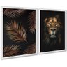 Kit 2 Quadros Leão e Palmeira - Bronze e Preto 24x18cm:moldura Branca - 2
