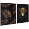 Kit 2 Quadros Leão e Palmeira - Bronze e Preto 24x18cm:moldura Branca - 1