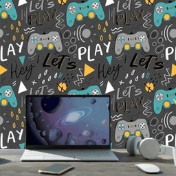 Papel De Parede Para Quarto Gamer Controles Bora Jogar 3,0m - 1