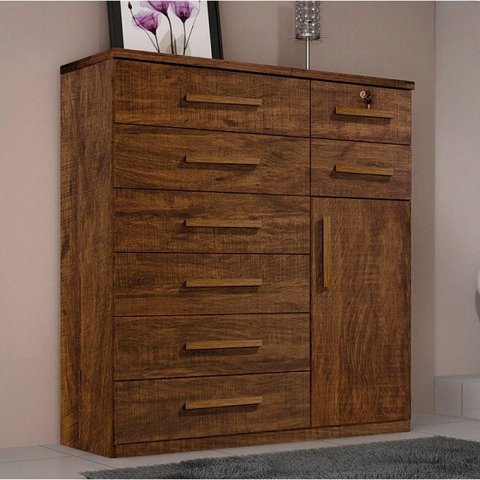 Cômoda Vitória Plus 01 Porta E 08 Gavetas Com Chave Benetil - Avelã Ipe