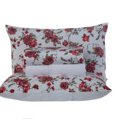 Jogo de Cama Craft Casal Queen 4 Peças Percal 200 Fios 100% Algodão - Estampa Rosas Vermelha