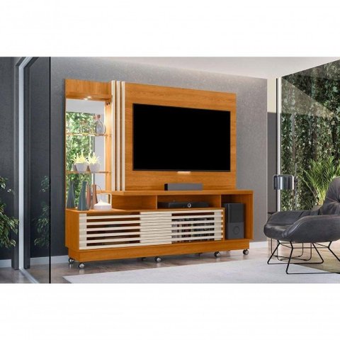 Painel para TV Frizz Plus até 60" 200cm MDP com LED Cinamomo e Off White Madetec Móveis