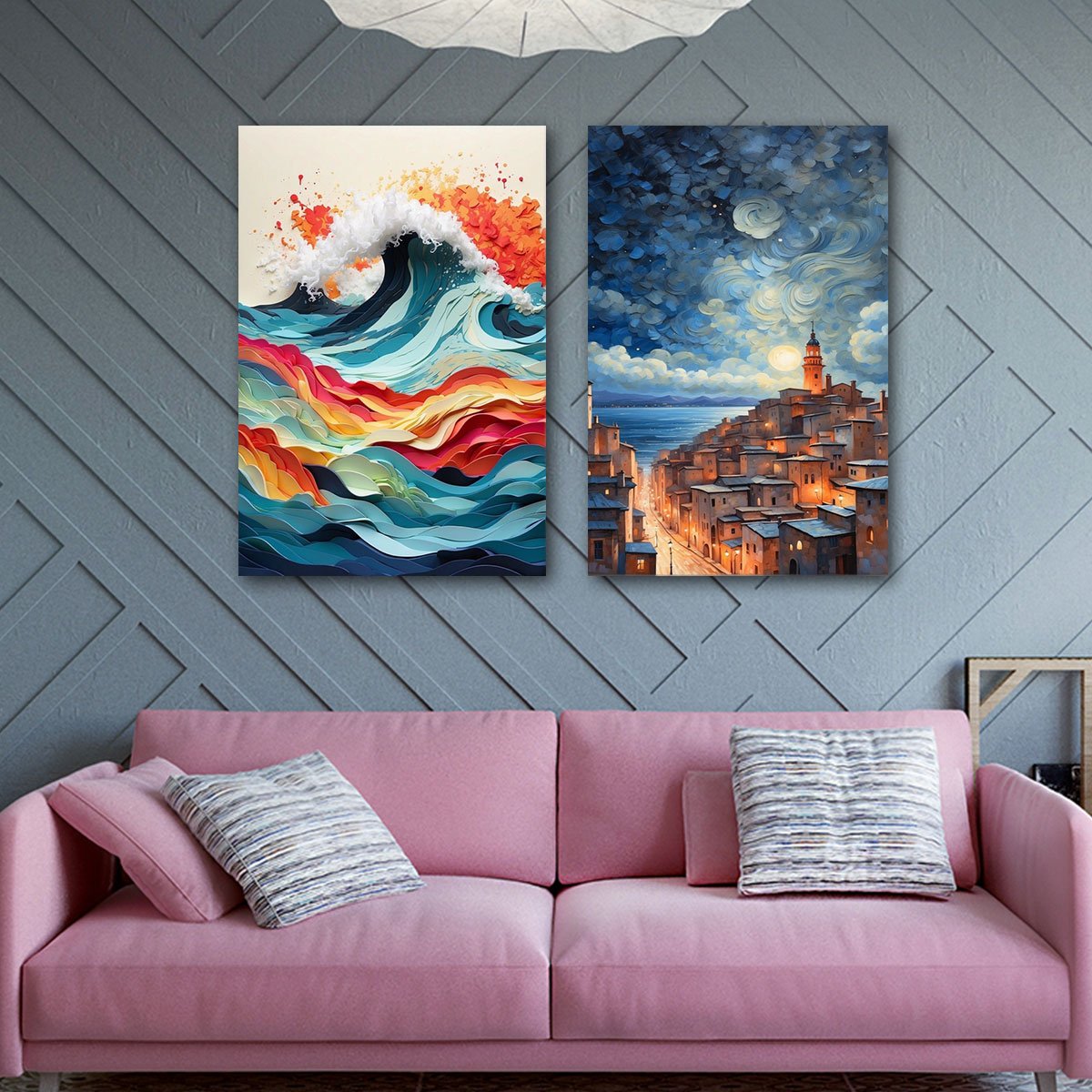 Conjunto Quadros Decorativos para Sala Mar Azul Grandes - 3