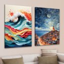 Ver imagem 1 de Conjunto Quadros Decorativos para Sala Mar Azul Grandes