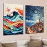 Conjunto Quadros Decorativos para Sala Mar Azul Grandes - 1