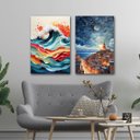Ver imagem 2 de Conjunto Quadros Decorativos para Sala Mar Azul Grandes