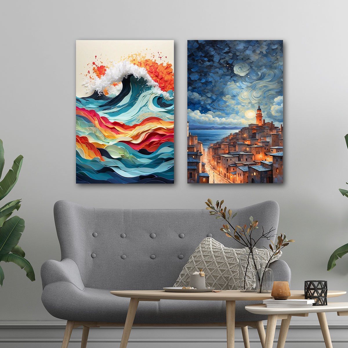 Conjunto Quadros Decorativos para Sala Mar Azul Grandes - 2