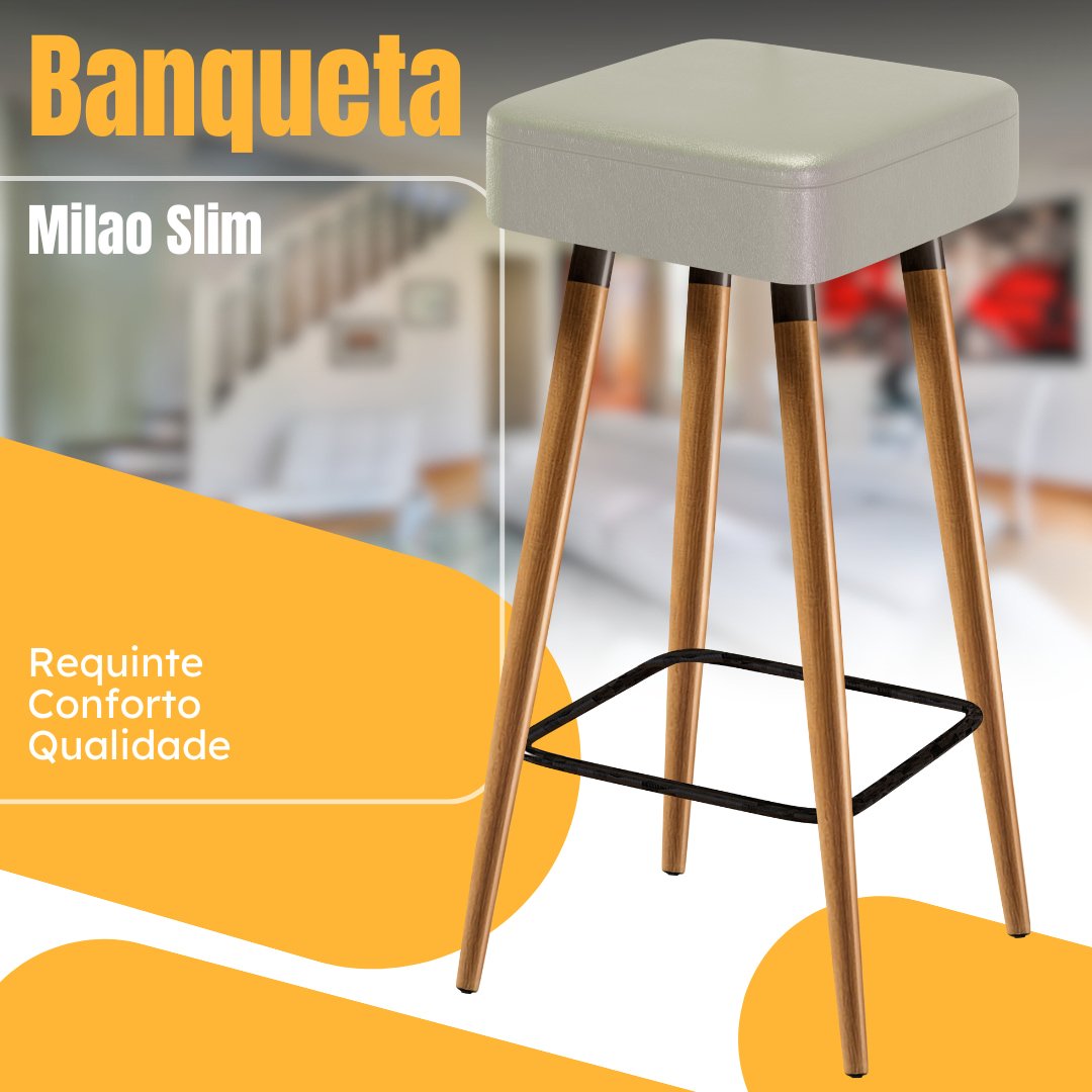 Banqueta Alta Cozinha Área Gourmet Balcão Bancada 4un Bege Egmobile 4 Banquetas Milao Slim 65cm Alta - 3