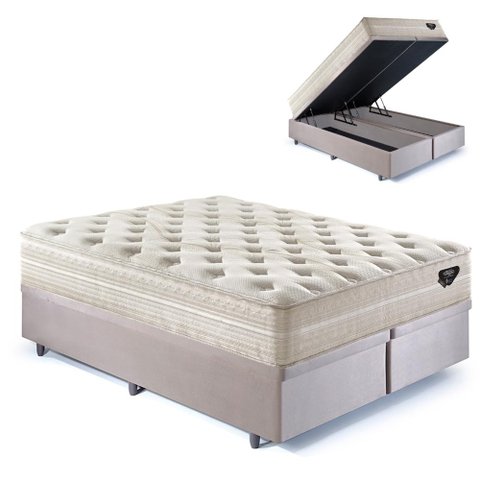 Base Box Baú Queen 158x198 Suede com Colchão Audaz Molas Ensacadas