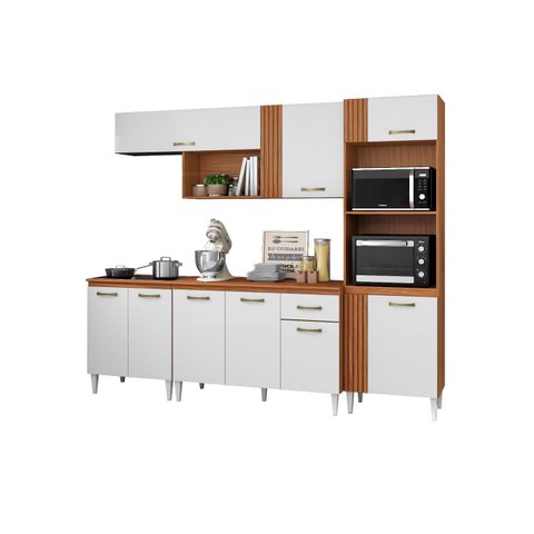 Cozinha Compacta Vitória Completa com Tampo Mdp - Cinamomo/branco Aramóveis