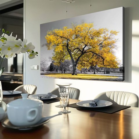 Quadro Decorativo Floral Ipê Amarelo para Sala Quarto Hall em Tecido Canvas Grande