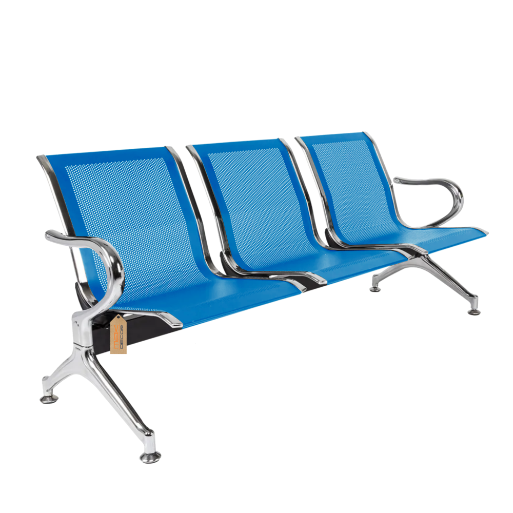 Cadeira Longarina sem Estofado Azul 3 Lugares - 1